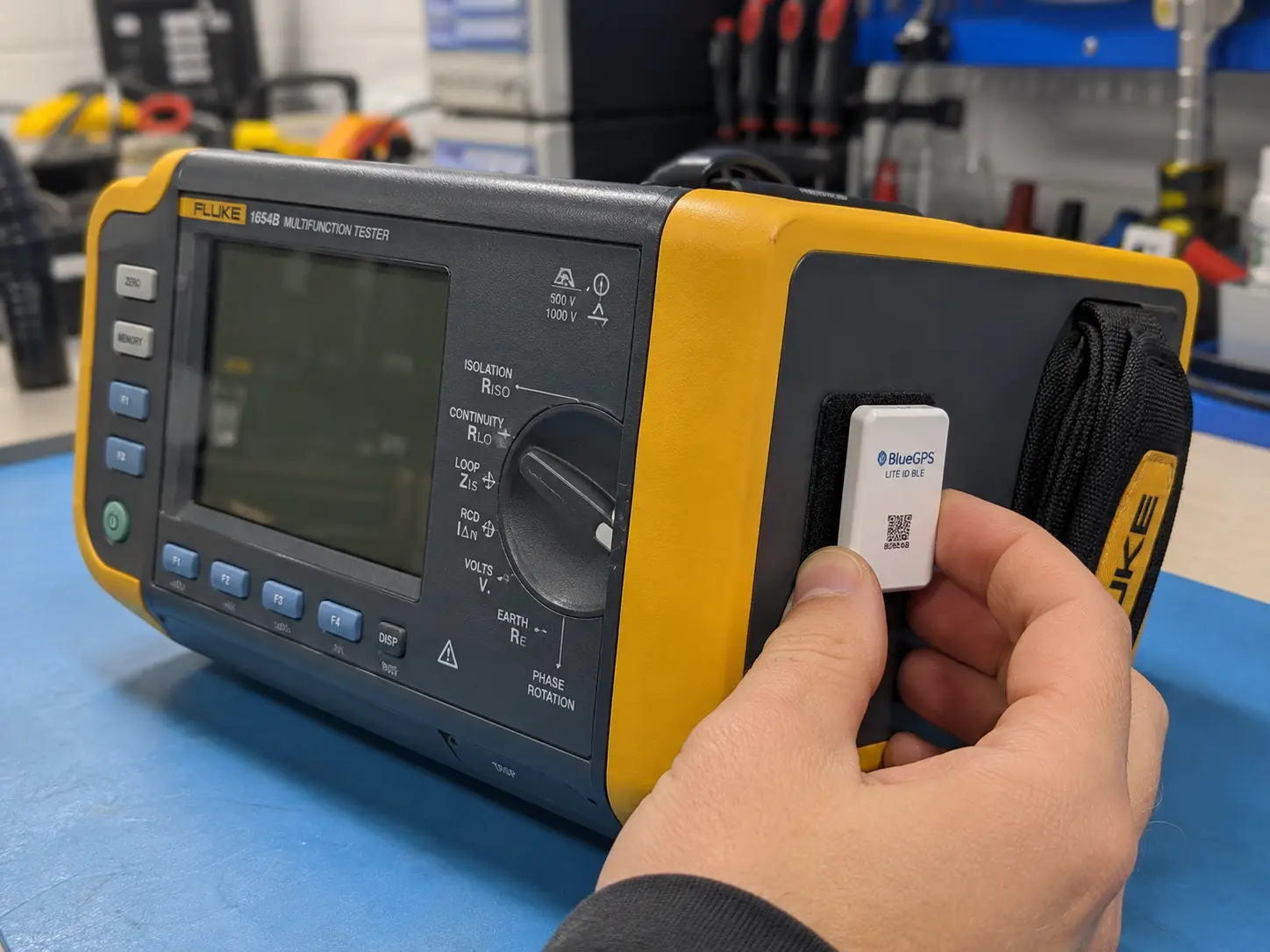 Industrial hook-and-loop — removable asset tag on test equipment